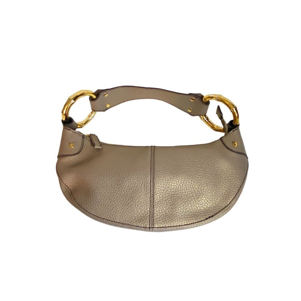 Mondani New York Taupe Bamboo Ring Bag Faux Pebble Leather Interior Pockets NWOT
